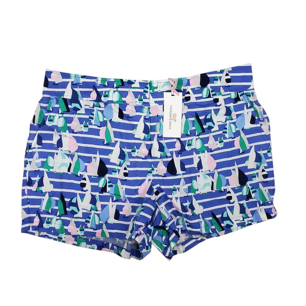 NEW Vineyard Vines Women Harbor Scene Print Foley Shorts Sz 10 Blue Multi Tencel